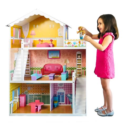 Best Choice Products Large Childrens Wooden Dollhouse Fits Barbie Doll