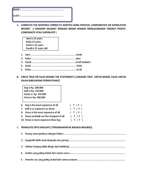 Latihan Degree Of Comparison Pdf