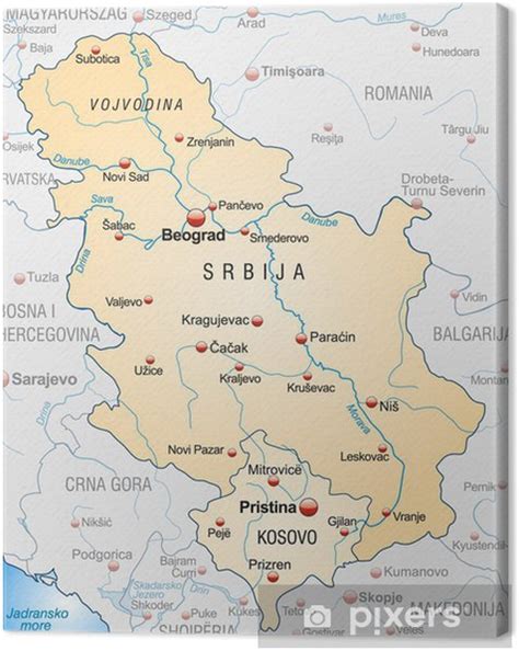 Tableau Sur Toile Carte De La Serbie Avec Les Pays Voisins Comme Un