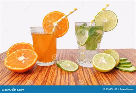 Lemon And Orange Juice With White Background Stock Photo Image Of