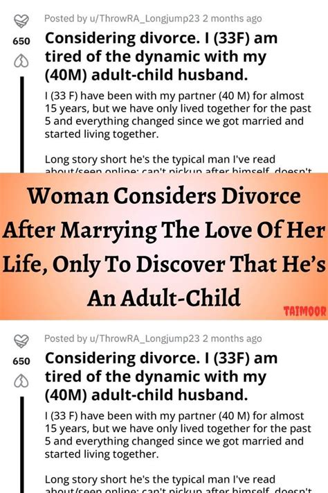 woman considers divorce after marrying the love of her life only to discover that he s an adult