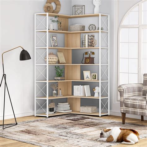 Latitude Run® 7 Tier Bookcase Home Office Bookshelf L Shaped Corner