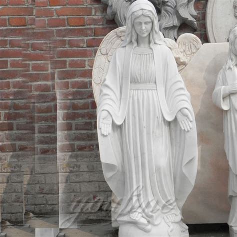 Natural White Marble Carved Life Size Virgin Mary Garden Statue For