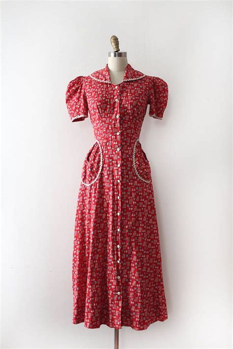 Vintage 1930s Dress 30s Floral Feedsack Style Cotton Dress Etsy