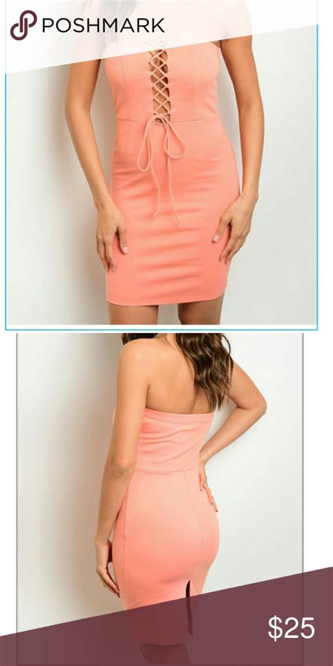 Peach Strapless Bodycon Dress Lace Up Center Better Be Dresses