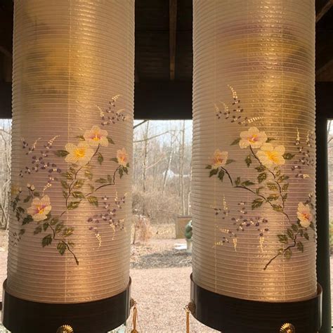 Japanese Pair Silk Spring Flowers Hanging Lantern Lights At 1stdibs