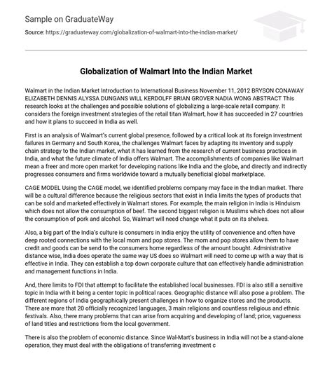 ⇉globalization Of Walmart Into The Indian Market Essay Example