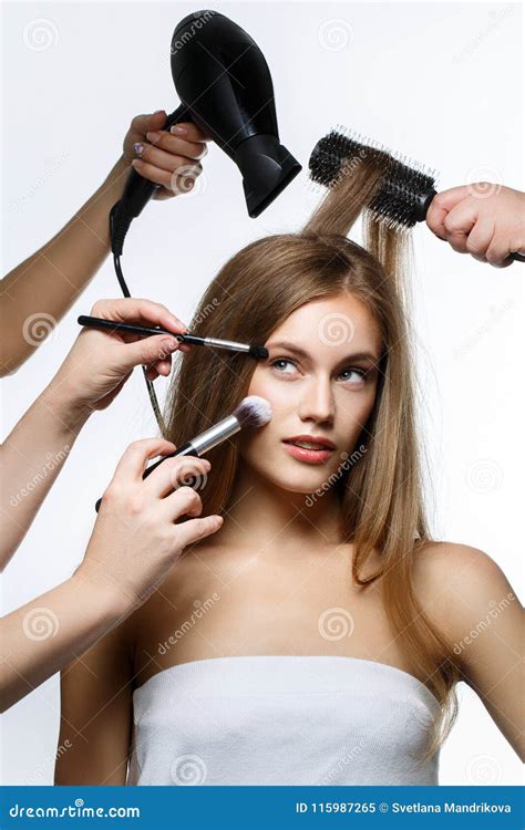 Beautiful Girl Getting Hair And Makeup Stock Image Image Of Lipstick