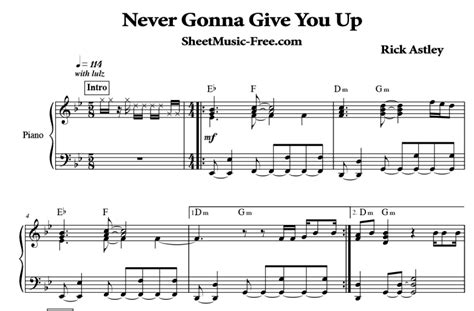 Rick Astley Never Gonna Give You Up Free Sheet Music Pdf For Piano The Piano Notes