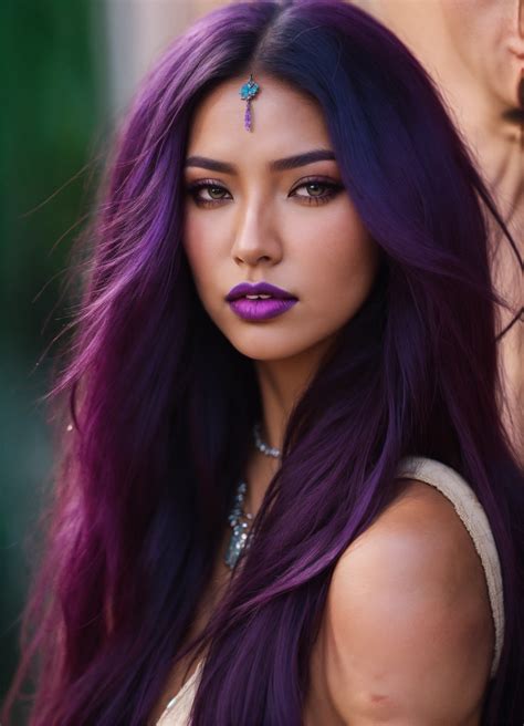 Lexica Long Raven Hair Purple Eyes Big Amaranth Lips Tan Skin