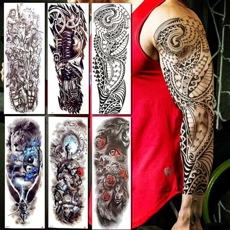 Cheap Full Arm Robot Temporary Tattoo Sticker Fake Black Long Maori Totem Tattoos For Men Women