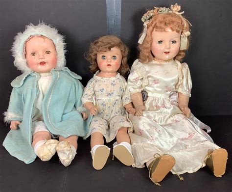 Lot 3 Vintage Unmarked Dolls With Sleep Eyes And Cloth Bodies With