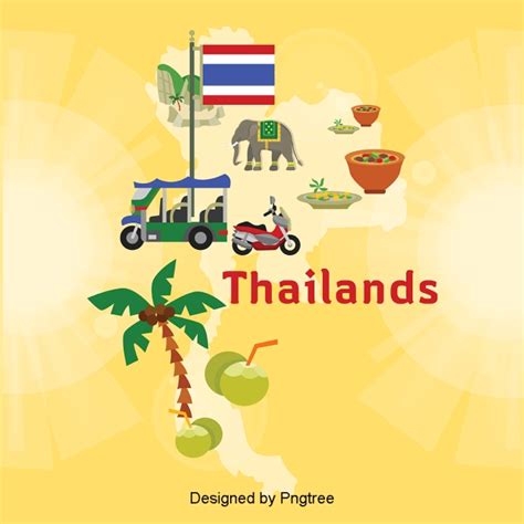 ธงประเทศไทยแผนที่สถานที่ท่องเที่ยว, ภาพวาดมือ, สถานที่ท่องเที่ยวไทย, รถ ...