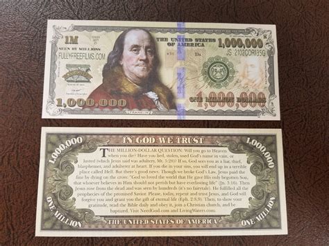 Package Of 100 One Million Dollar Bill Gospel Tracts Etsy