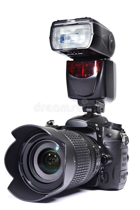 Professional Dslr Camera With Lens On The Black Background Stock Photo