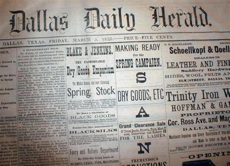 Original 1876 Texas Newspaper Dallas Herald 133 Yrs Old Ebay