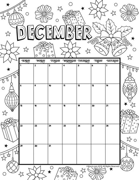 December 2019 Coloring Calendar Woo Jr Kids Activities Coloring