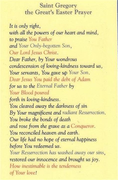 Here you'll find happy easter wishes that symbolizes happy and joyful easter to wish your friends and family. Saint Gregory, the Great's Easter Prayer, Laminated Holy Card, 25-pack, # 59045