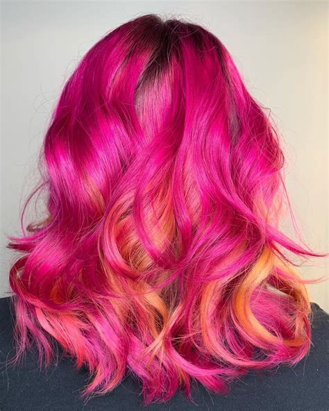 Gorgeous Vivid Hot Pink With Orange Peekaboo Hair Color Stylist Evan