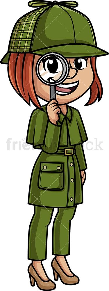 Woman Detective With Magnifying Glass Cartoon Clipart Vector