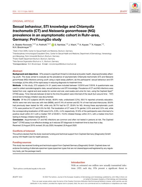 pdf sexual behaviour sti knowledge and chlamydia trachomatis ct and neisseria gonorrhoeae