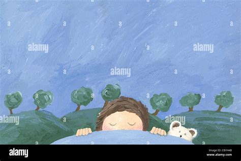 Acrylic Illustration Of Boy Sleeping And Dreaming Stock Photo Alamy