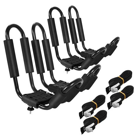 Gymax 2pairs Universal Kayak Roof Rack J Bar Roof Top Carrier With