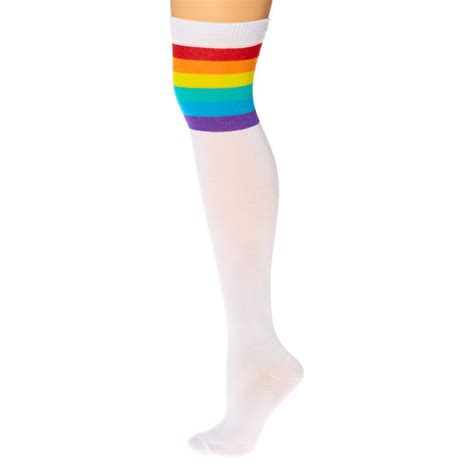 Rainbow Striped Over The Knee Socks White Claires Us