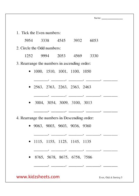 Ascending And Descending Order Worksheet