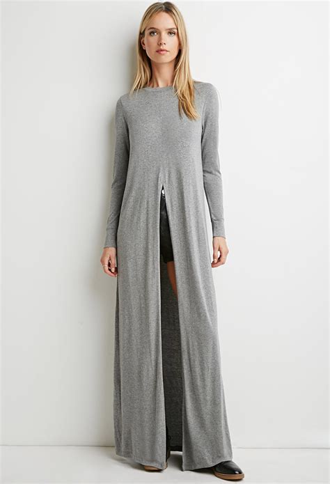 Lyst Forever 21 Contemporary Split Front Longline Tunic In Gray