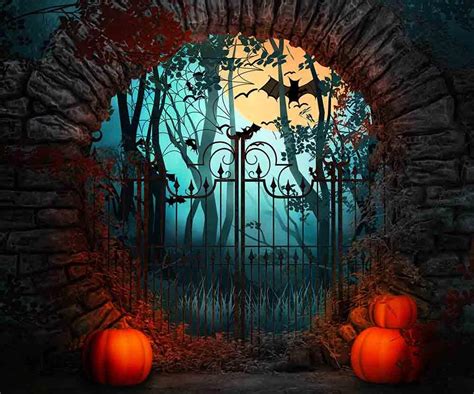 Arch Stone Door And Pumpkin For Halloween Photography Backdrop