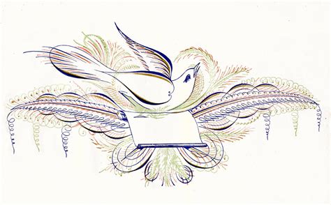 Free Antique Clip Art Pen Flourished Bird In Color The