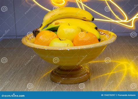 Still Life With Fruit Such As Banana Orange And Apple Stock Image