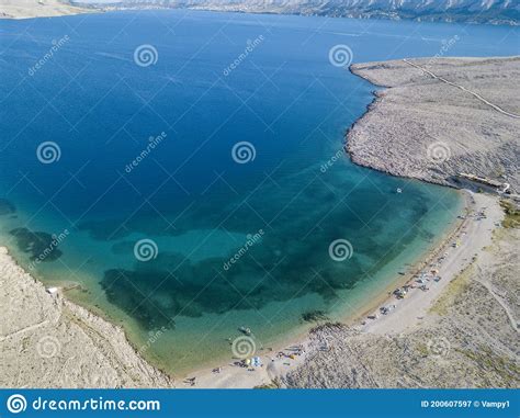 Aerial View Of Rucica Beach On Pag Island Metajna Croatia Stock Image Image Of Croatia