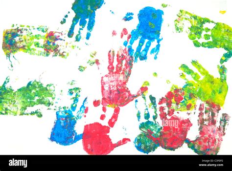 Brightly Colored Hands Print On White Background Stock Photo Alamy