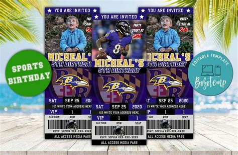 Baltimore Ravens Ticket Birthday Editable Template Instant Download