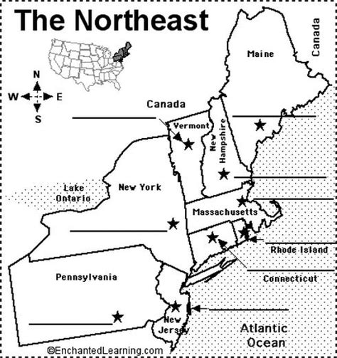 States And Capitals For The Northeast Blank Map Northeast Region Map Ne