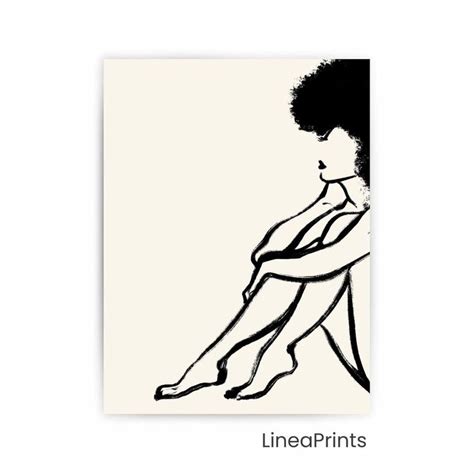 Drawing Illustration Digital Minimalist Nude Line Drawing Female Figure Wall Art Print Natural
