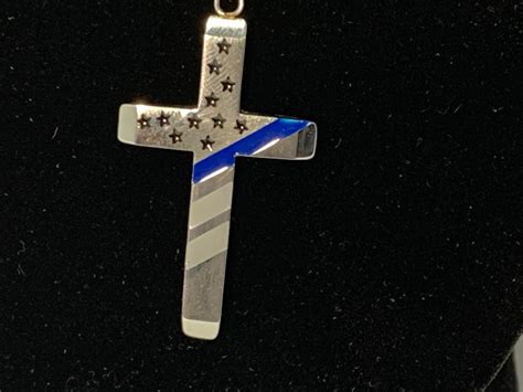 Thin Blue Line Cross And Chain Color Choice Stainless Steel Etsy