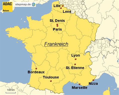 Vous recherchez la carte ou le plan de lyon et de ses environs ? StepMap - ADAC Reisen Frankreich EM-Stadien - Landkarte ...