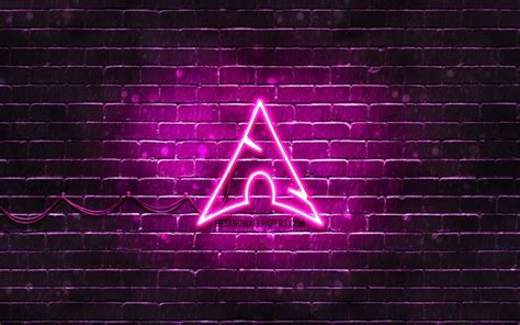 Download Wallpapers Arch Linux Purple Logo 4k Os Purple Brickwall