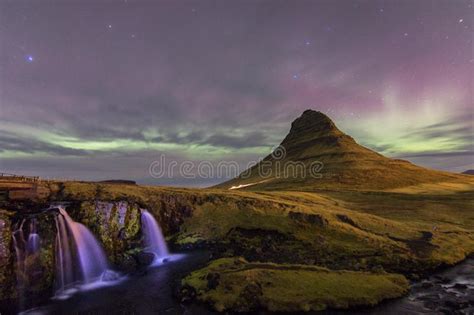 Northern Lights In Kirkjufell Mountain In Iceland Stock Image Image