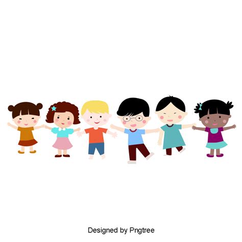 Cartoon Cute Children Holding Hands Happy Kids Cute Students Images