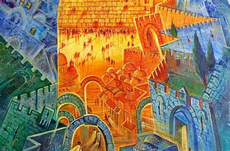 Original Oil Painting The Heavenly Jerusalem And The Earthly Jerusalem