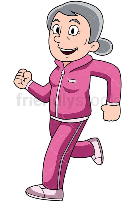 Mature Woman Jogging Vector Cartoon Clipart Friendlystock