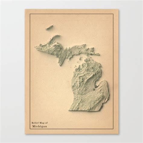 Michigan Relief Map 3d Digitally Rendered Canvas Print By Think About
