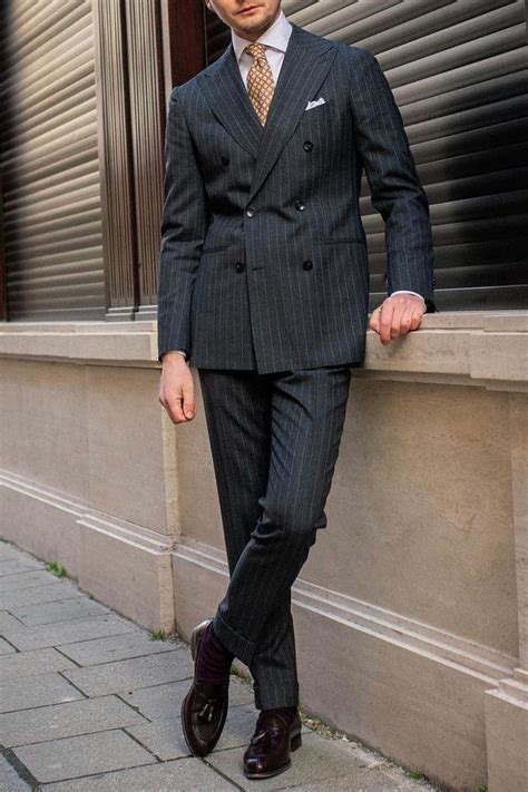 Charcoal Pinstripe Suit Outfit Gentleman Style Giorgenti Custom