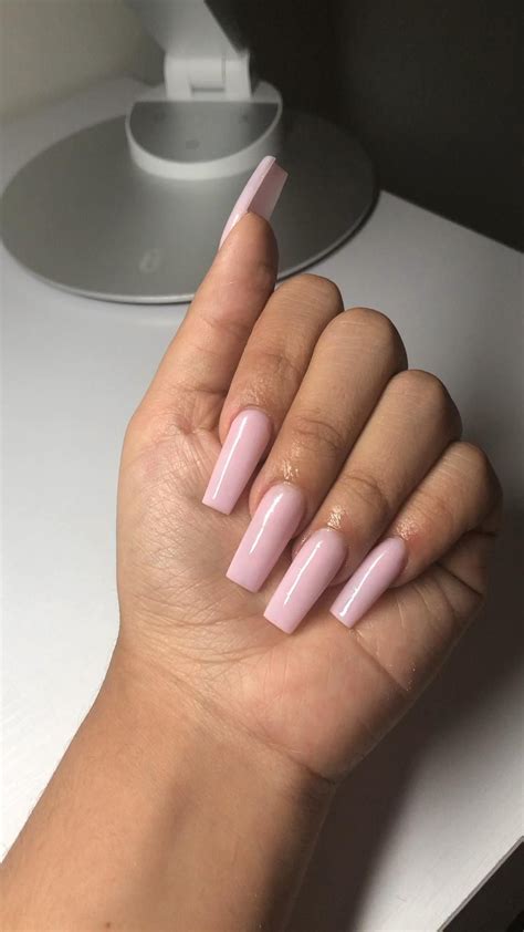 Simple Pink Tapered Square Medium Short Acrylic Nails Matte Pink