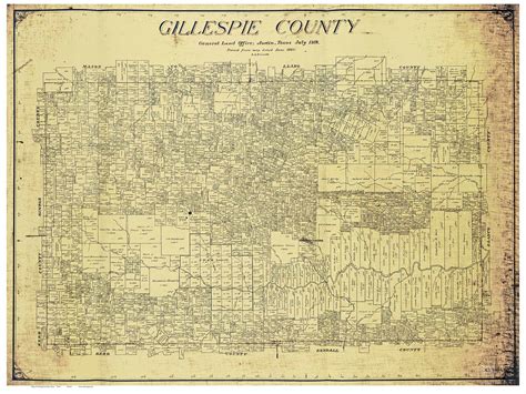 Gillespie County Texas 1887 1918 Old Map Reprint Old Maps
