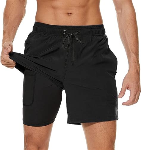 Arcweg Mens Swim Trunks Mens Swimming Shorts With Compression Liner Quick Dry Stretchy 2 In 1